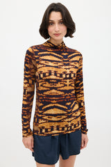 Ulla Johnson Orange & Black Printed Mock Neck Top