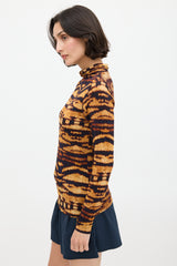 Ulla Johnson Orange & Black Printed Mock Neck Top