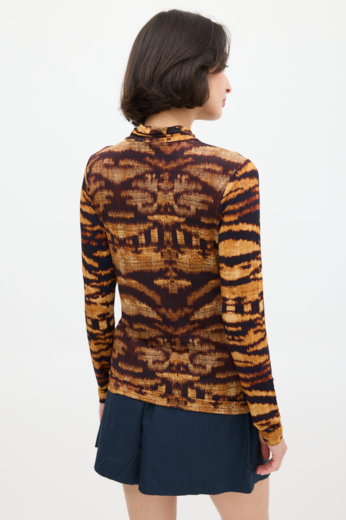 Ulla Johnson Orange & Black Printed Mock Neck Top