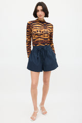 Ulla Johnson Orange & Black Printed Mock Neck Top