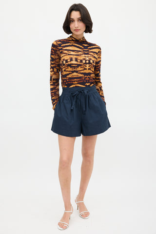 Ulla Johnson Orange & Black Printed Mock Neck Top