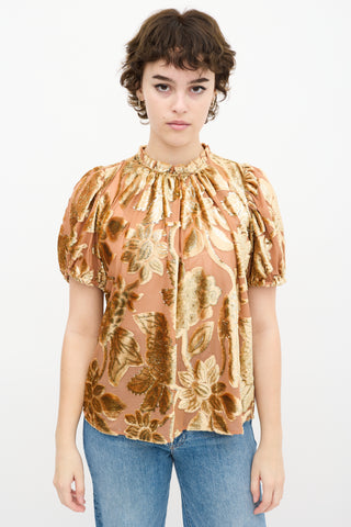 Orange & Gold Floral Velvet Top