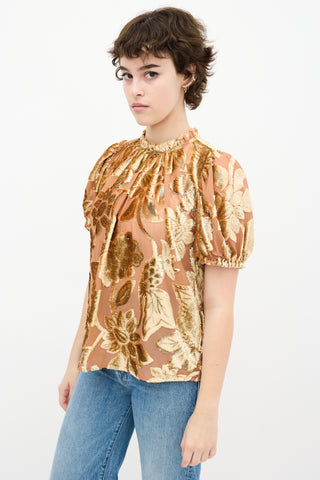 Orange & Gold Floral Velvet Top