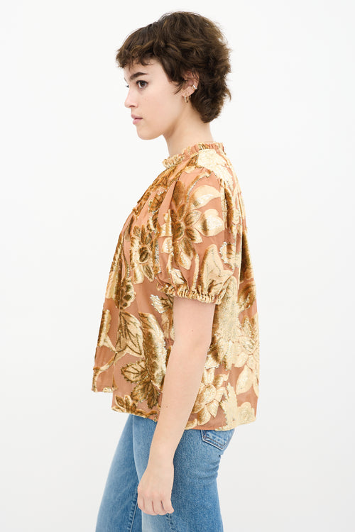 Orange & Gold Floral Velvet Top