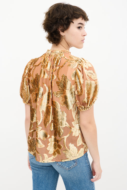 Orange & Gold Floral Velvet Top