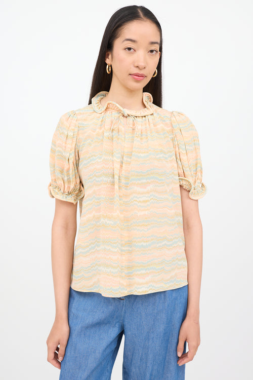 Ulla Johnson Orange Multi Colour Corine Short Sleeve Top