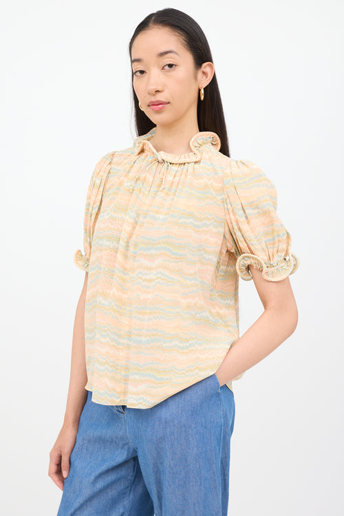 Ulla Johnson Orange Multi Colour Corine Short Sleeve Top