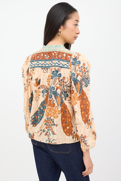 Ulla Johnson Orange Multi Colour Long Sleeve Top