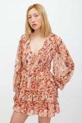 Ulla Johnson Orange & Multicolour Floral Ruffle Tier Dress