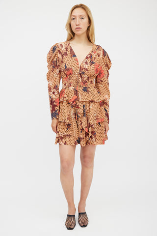 Ulla Johnson Orange & Red Silk Floral Ruffled Dress