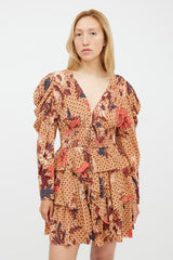 Ulla Johnson Orange & Red Silk Floral Ruffled Dress