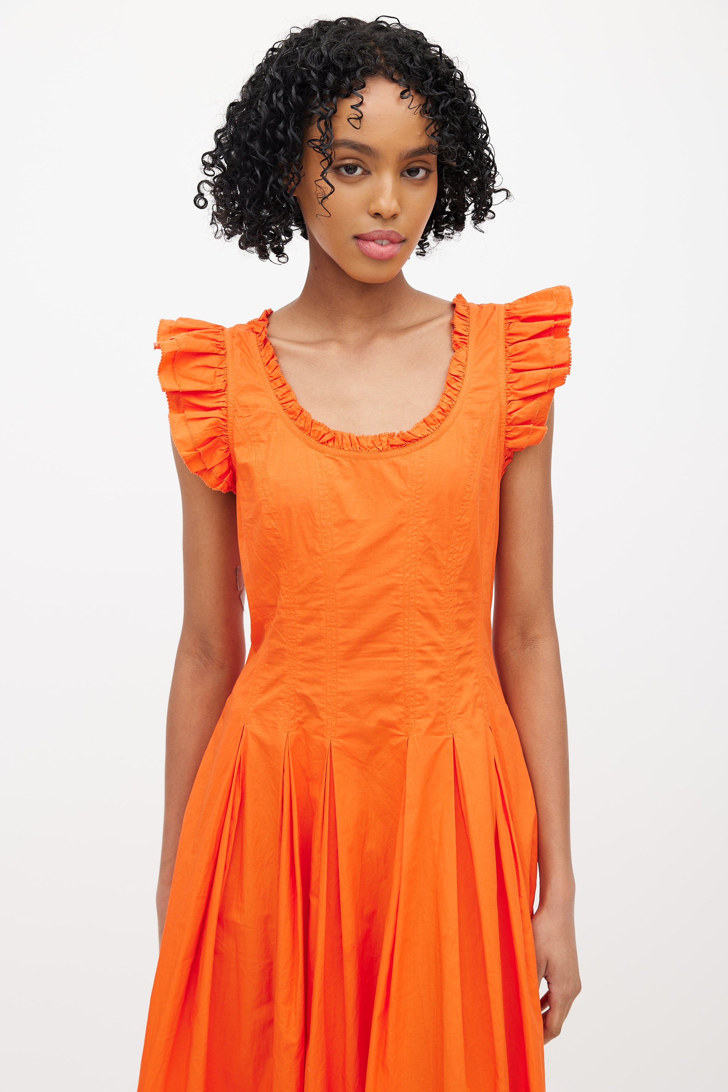 Ulla Johnson // Orange Camille Ruffled Pleated Dress VSP Consignment Ulla Johnson // Orange Camille Ruffled Pleated Dress VSP Consignment