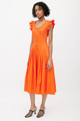 Ulla Johnson Orange Ruffled Pleated Dress