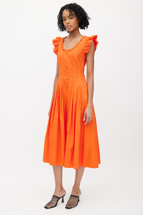 Ulla Johnson Orange Ruffled Pleated Dress