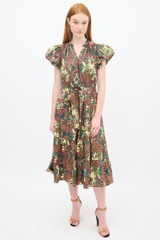 Ulla Johnson Orange & Multicolour Cotton Printed Ottilie Tiered Midi Dress