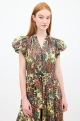 Ulla Johnson Orange & Multicolour Cotton Printed Ottilie Tiered Midi Dress