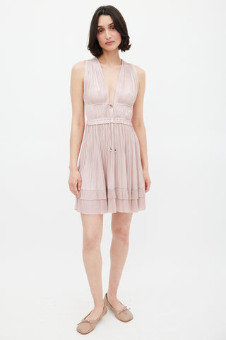 Ulla Johnson Pink Pleated V-Neck Mini Dress