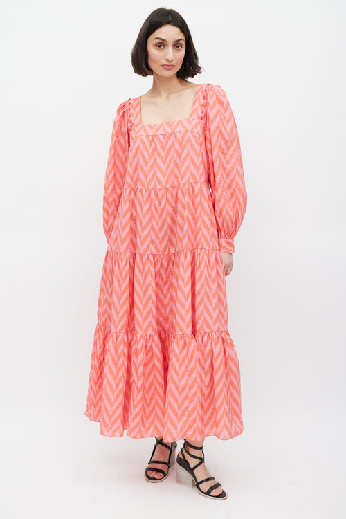 Ulla Johnson Pink & Red Chevron Two Way Dress