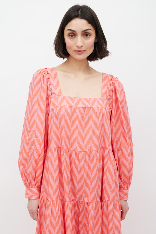 Ulla Johnson Pink & Red Chevron Two Way Dress