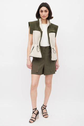 Ulla Johnson Pre Fall 2022 Green & Cream Nylon & Sherpa Vest