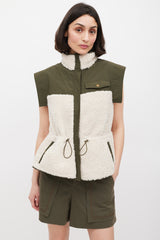 Ulla Johnson Pre Fall 2022 Green & Cream Nylon & Sherpa Vest
