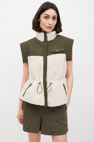 Ulla Johnson Pre Fall 2022 Green & Cream Nylon & Sherpa Vest