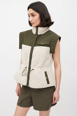 Ulla Johnson Pre Fall 2022 Green & Cream Nylon & Sherpa Vest