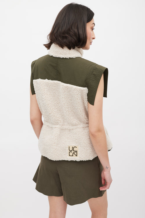 Ulla Johnson Pre Fall 2022 Green & Cream Nylon & Sherpa Vest