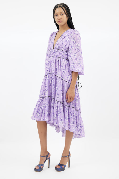 Ulla Johnson Purple Floral Midi Dress