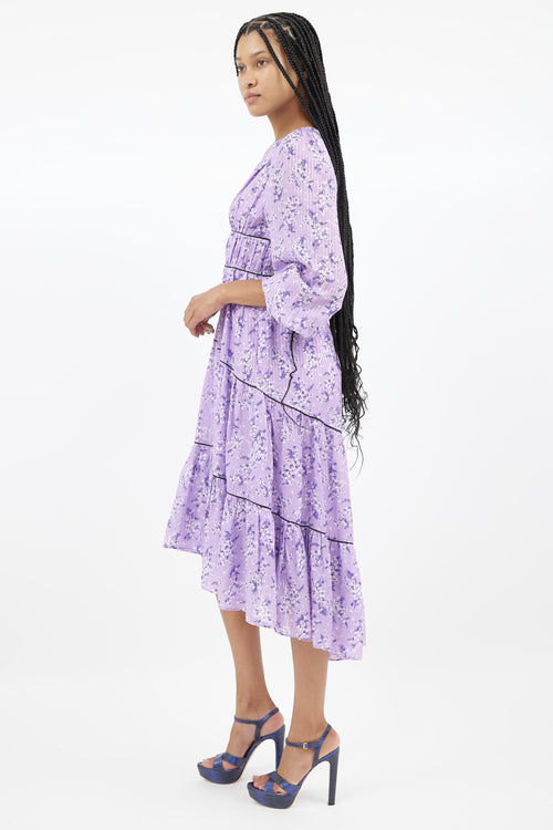 Ulla Johnson Purple Floral Midi Dress