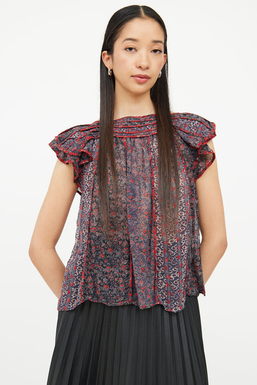 Ulla Johnson Blue & Red Floral Sleeveless Top