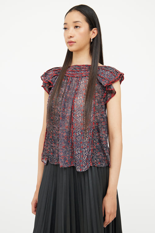 Ulla Johnson Blue & Red Floral Sleeveless Top