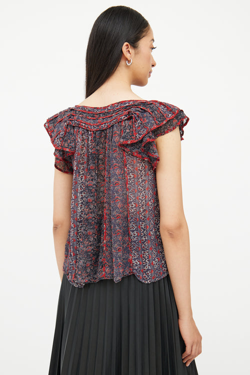 Ulla Johnson Blue & Red Floral Sleeveless Top