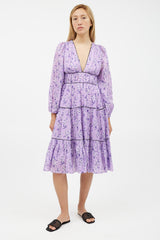 Ulla Johnson Purple & White Floral Ruffled Dress