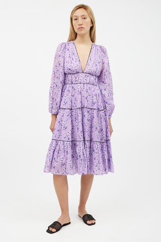 Ulla Johnson Purple & White Floral Ruffled Dress