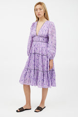 Ulla Johnson Purple & White Floral Ruffled Dress