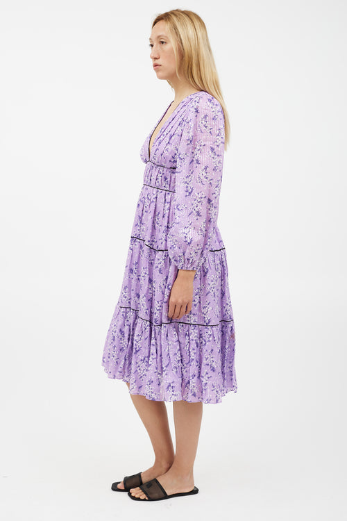 Ulla Johnson Purple & White Floral Ruffled Dress