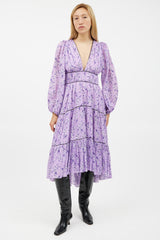 Ulla Johnson Purple & White Floral Ruffled Dress