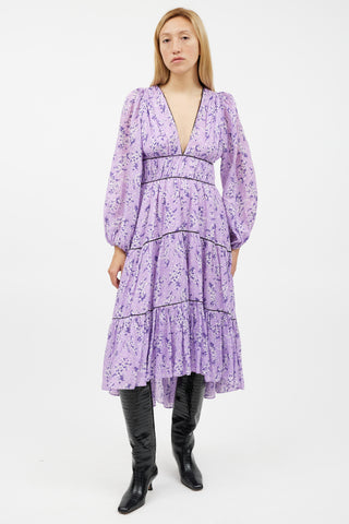 Ulla Johnson Purple & White Floral Ruffled Dress