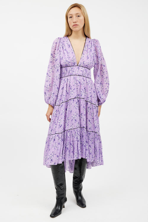 Ulla Johnson Purple & White Floral Ruffled Dress