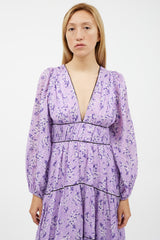 Ulla Johnson Purple & White Floral Ruffled Dress