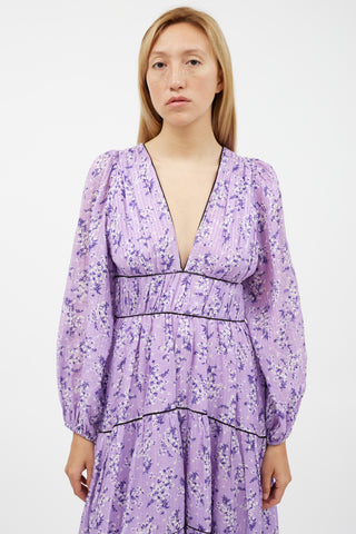 Ulla Johnson Purple & White Floral Ruffled Dress