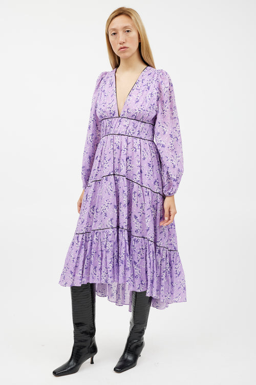 Ulla Johnson Purple & White Floral Ruffled Dress