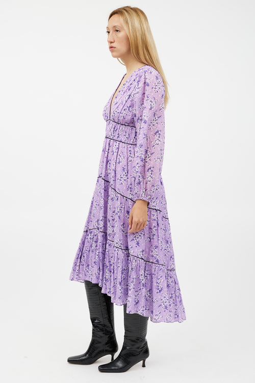 Ulla Johnson Purple & White Floral Ruffled Dress