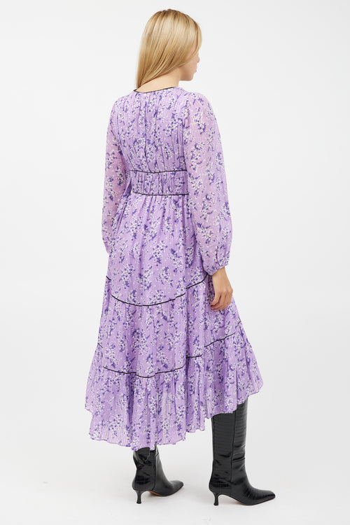 Ulla Johnson Purple & White Floral Ruffled Dress