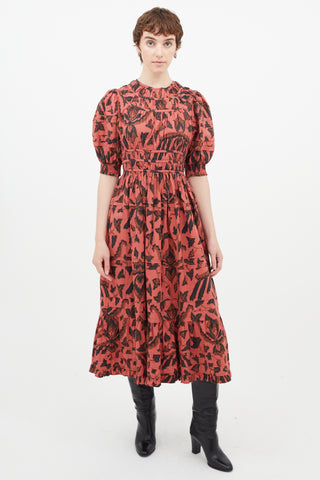Ulla Johnson Red & Black Floral Pleated Dress
