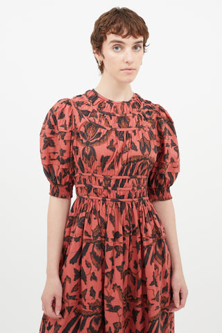 Ulla Johnson Red & Black Floral Pleated Dress
