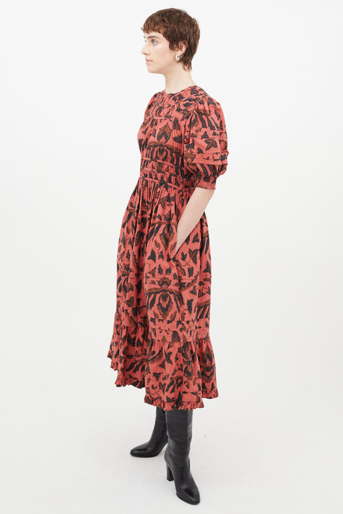 Ulla Johnson Red & Black Floral Pleated Dress