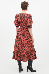 Ulla Johnson Red & Black Floral Pleated Dress