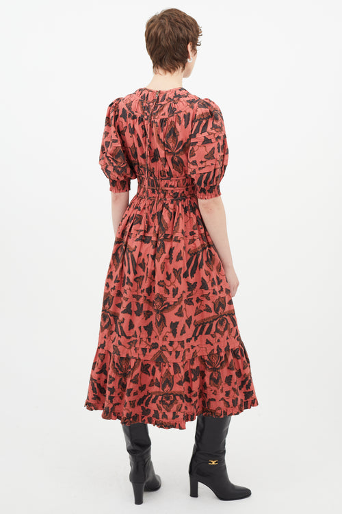 Ulla Johnson Red & Black Floral Pleated Dress